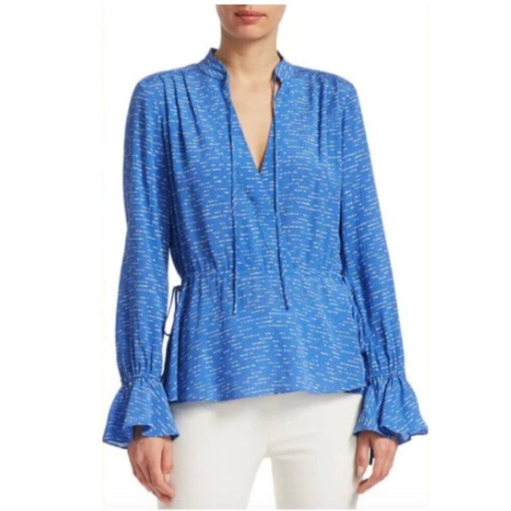Derek Lam 10 Crosby Blue Silk Print Tie Blouse